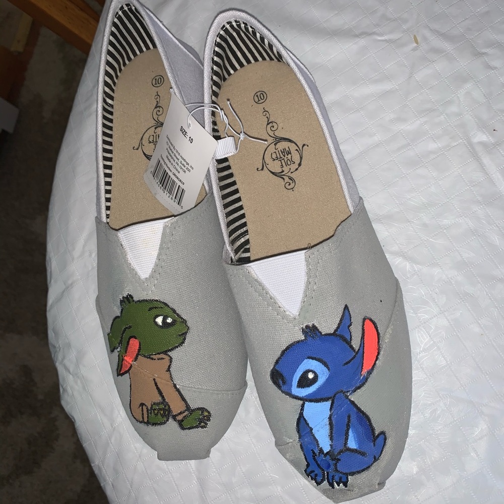 Hand painted stitch and baby yoda shoes